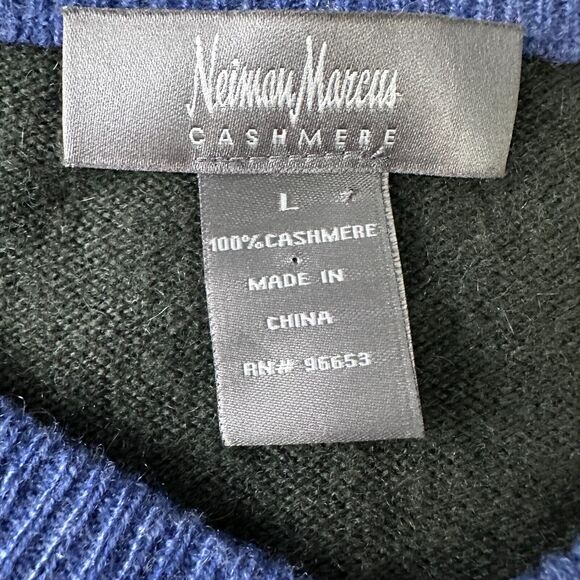 Neiman Marcus Sweater Mens Large 100% Cashmere Blue Gray Green V-Neck Colorblock - Picture 5 of 8